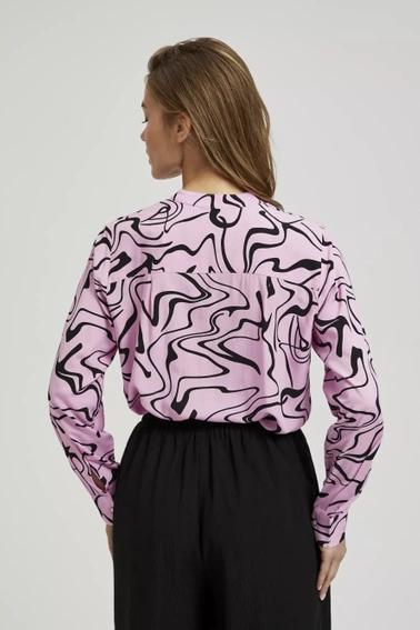 Koszula z długimi rękawami z geometrycznym wzorem różowa