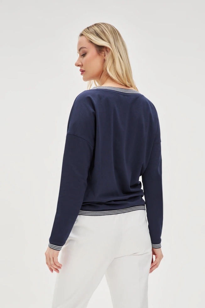 Bawełniana bluzka z długimi rękawami granatowa