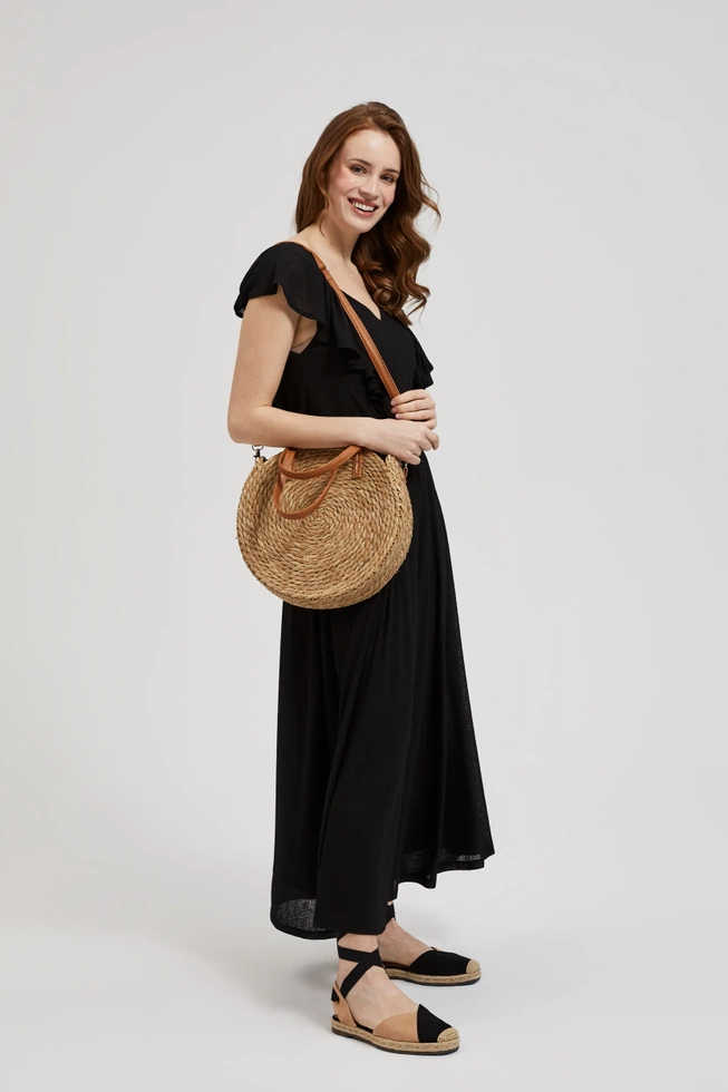 Pleciona torebka okrągła beżowa