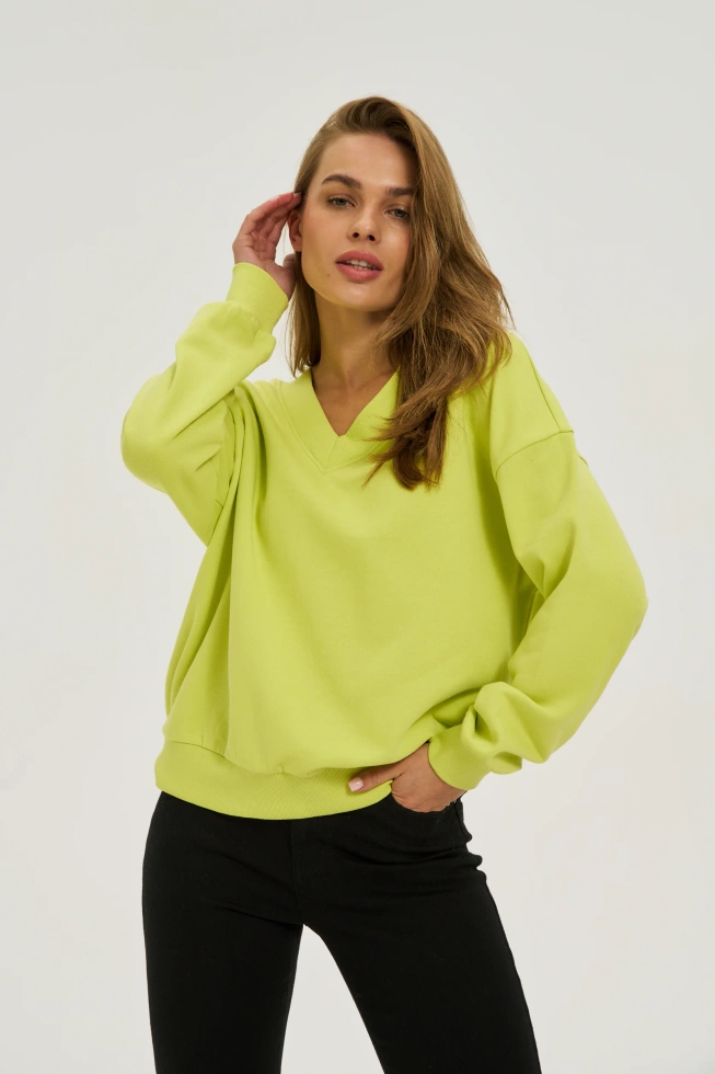 Bluza z dekoltem w serek limonkowa