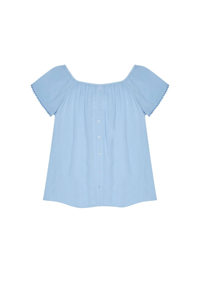 Gładka bluzka koszulowa z wiskozy niebieska