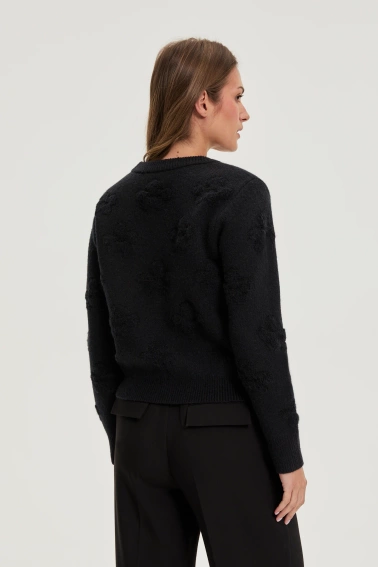 Kardigan z kwiatową aplikacją czarny