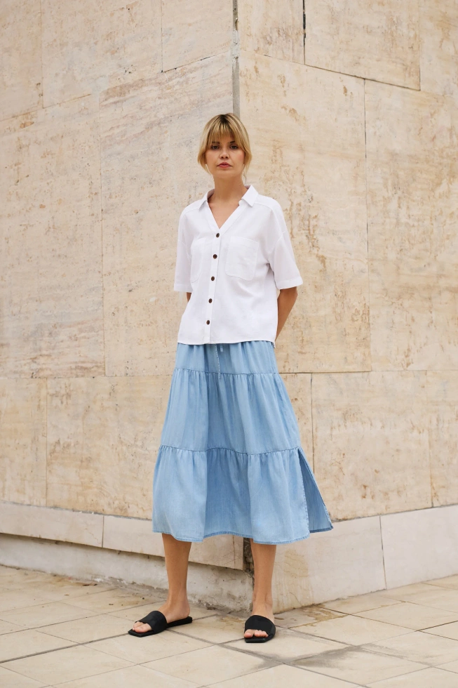 Spódnica midi z materiału lyocell błękitna