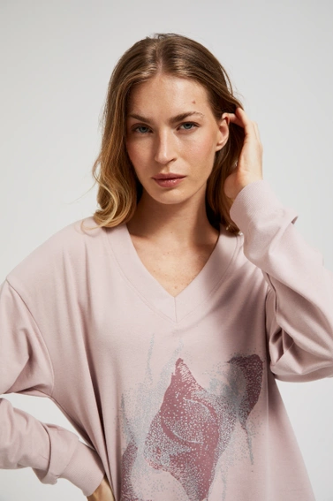 Bluza z nadrukiem i wiązaniem różowa 