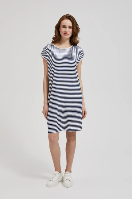 Sukienka w paski o długości przed kolano biało-niebieska