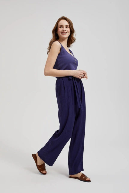 Spodnie z szerokimi nogawkami i wiązaniem fioletowe