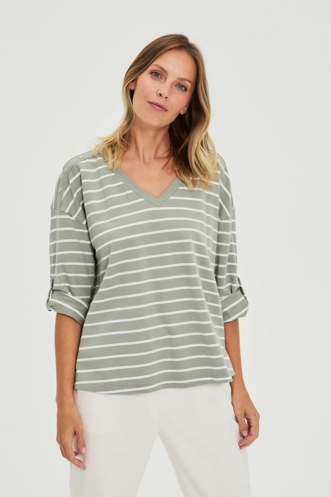 Bluza w paski oliwkowa