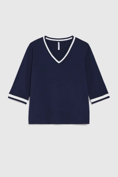 Bawełniana bluzka z dekoltem w serek granatowa