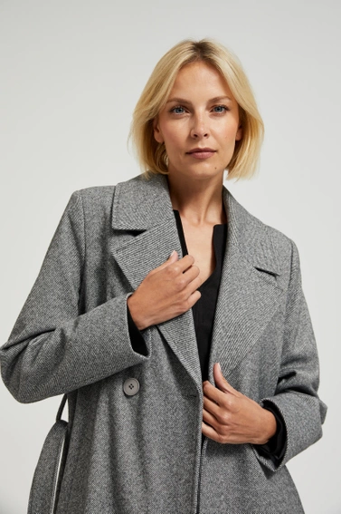 Dwurzędowy płaszcz z paskiem szary 