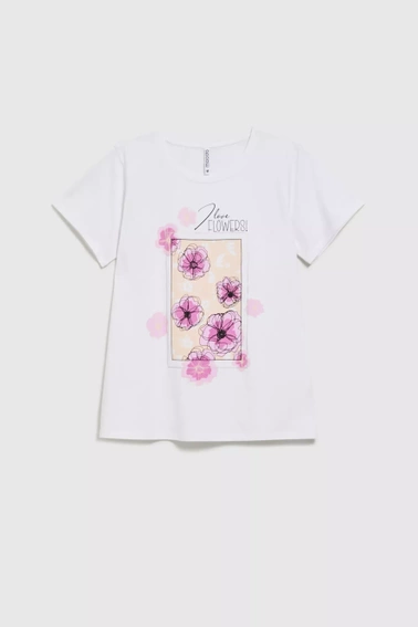 T-shirt z printem i napisem biały 