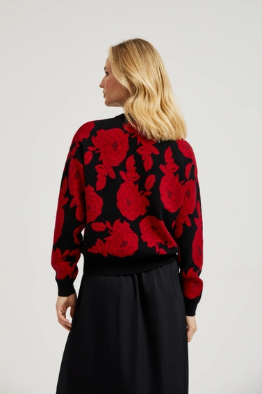 Sweter z nadrukiem róż czarny