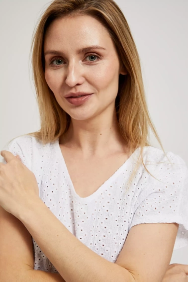 Ażurowa bluzka z dekoltem w serek biała 