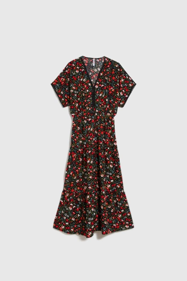 Sukienka w kwiaty midi czarna