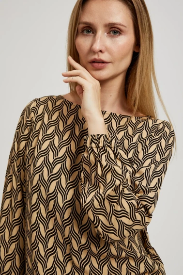 Wzorzysta koszula o prostym fasonie beżowa