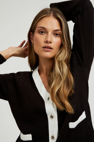 Kardigan z ozdobnymi guzikami z długimi rękawami czarny