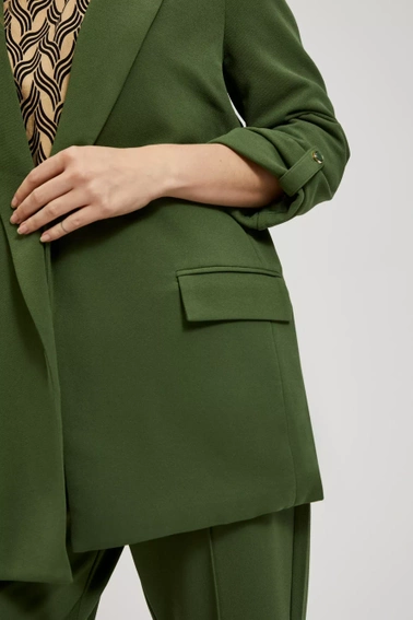 Marynarka damska z marszczonymi rękawami 3/4 i kieszeniami khaki 