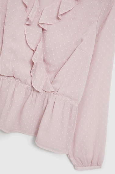 Koszula z falbaną i bufiastymi rękawami różowa