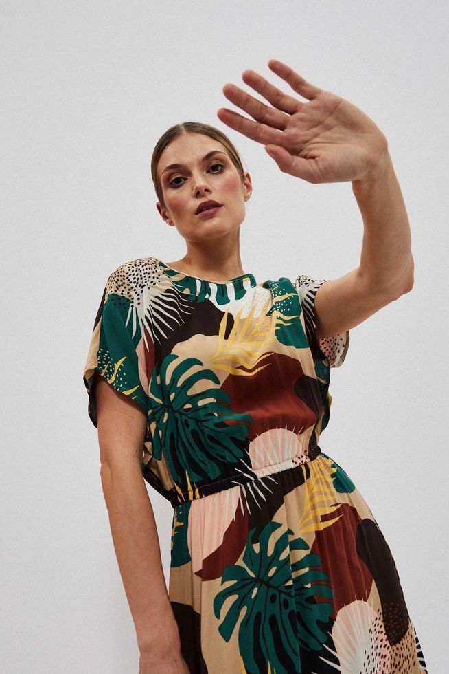 Wzorzysta sukienka maxi ciemnobeżowa