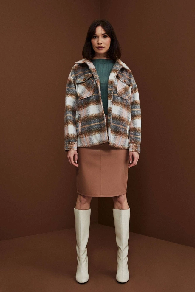 Spódnica z geometrycznym przeszyciem kawowa