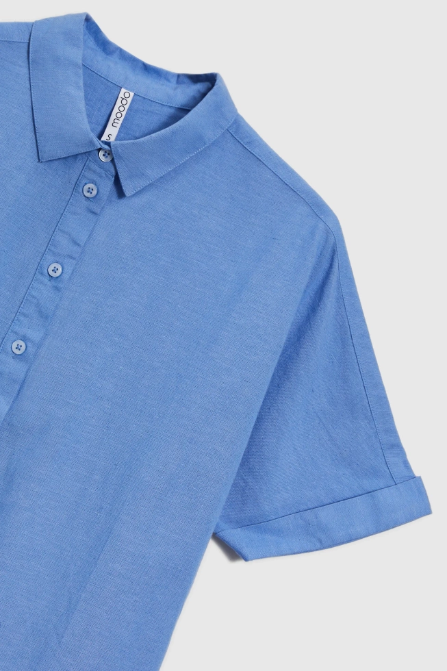 Bawełniano-lniana koszula niebieska