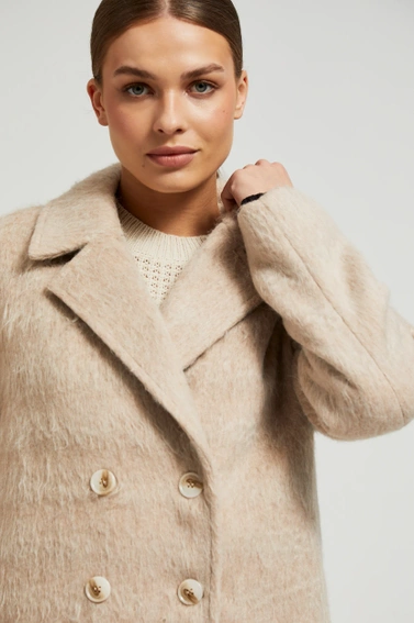 Dwurzędowy płaszcz z kołnierzem beżowy