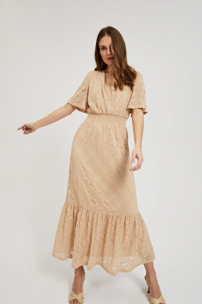 Koronkowa sukienka midi beżowa