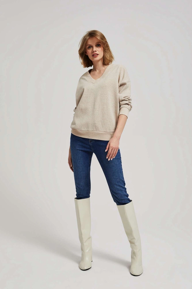 Bluza z dekoltem w serek piaskowa