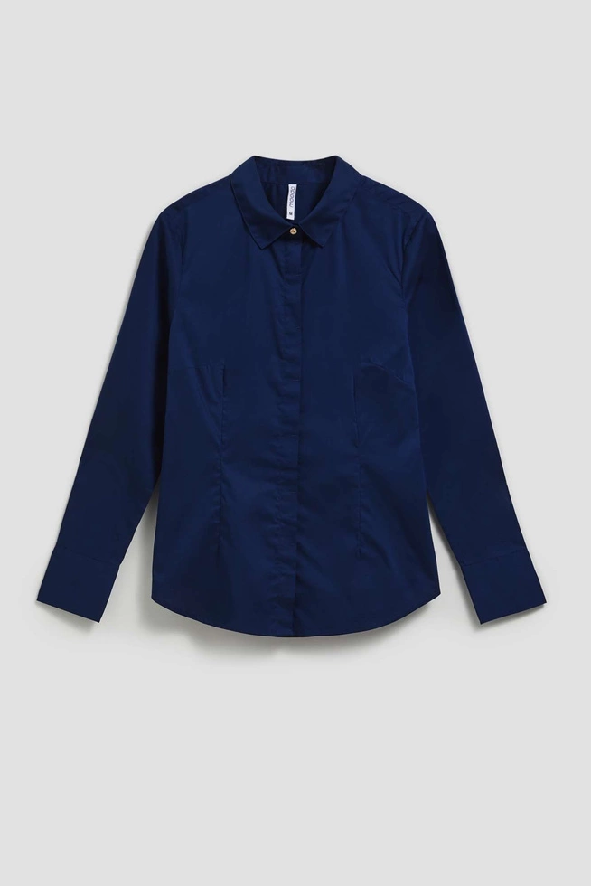 Dopasowana koszula z długimi rękawami granatowa