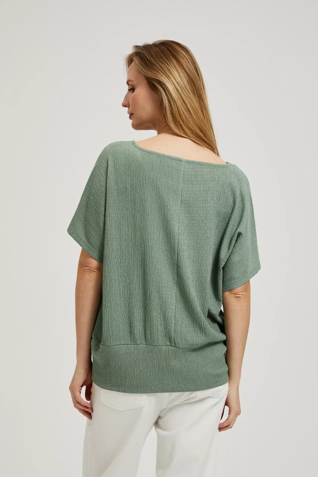 Gładka bluzka z okrągłym dekoltem oliwkowa