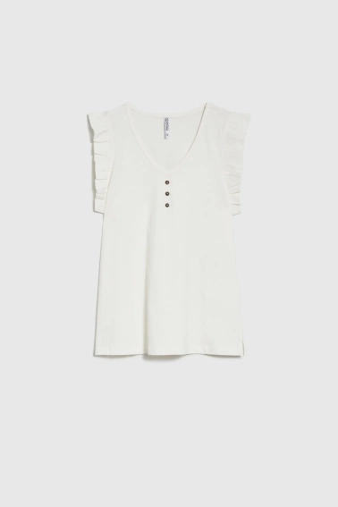 Bluzka z falbaną na ramionach biała