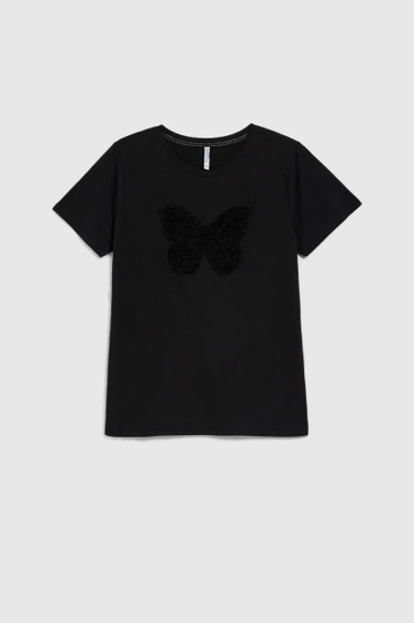 Bawełniany t-shirt z aplikacją czarny 