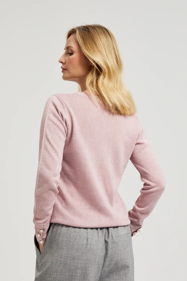 Sweter z dekoltem w serek różowy