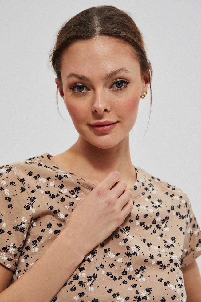 Bluzka z drobnym kwiatowym printem karmelowa