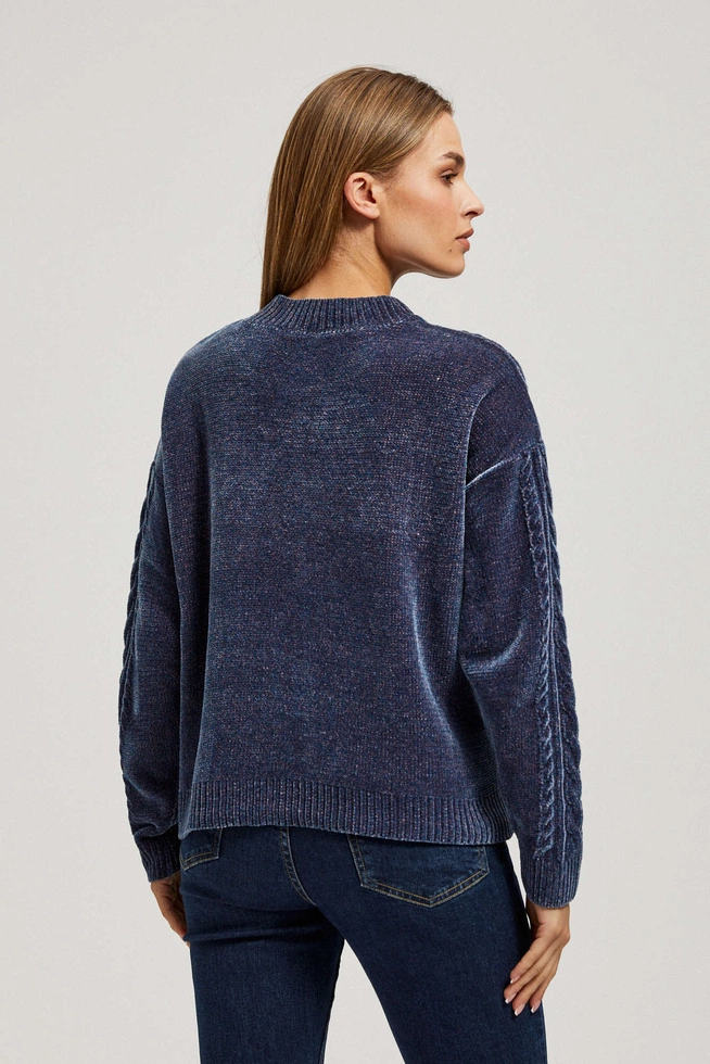 Sweter z ozdobnym splotem granatowy