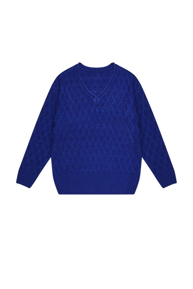 Sweter z ozdobnym splotem lazurowy