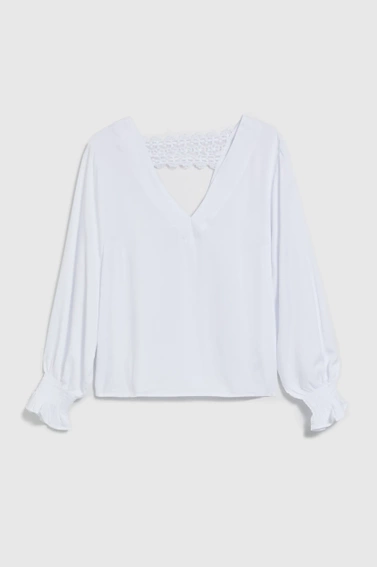 Wiskozowa koszula z dekoltem w serek i bufiastymi rękawami biała