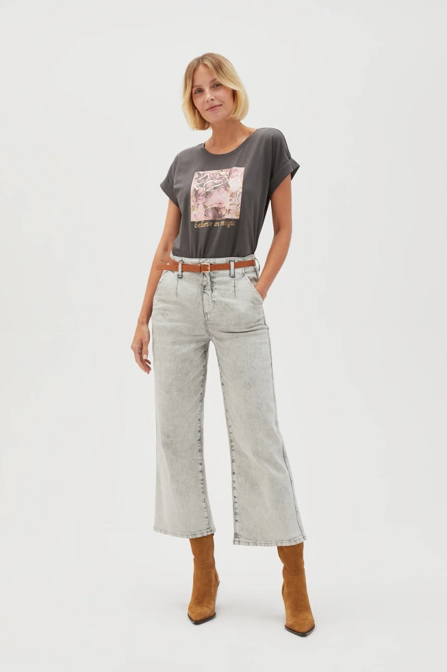 Jeansy z nogawkami o długości 3/4 szare