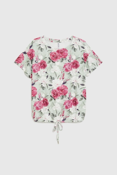 Bluzka w kwiaty z wiązaniem oliwkowa