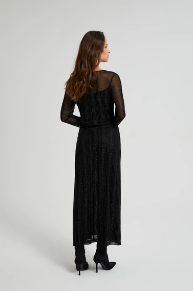 Sukienka maxi z metalizowaną nitką czarna 