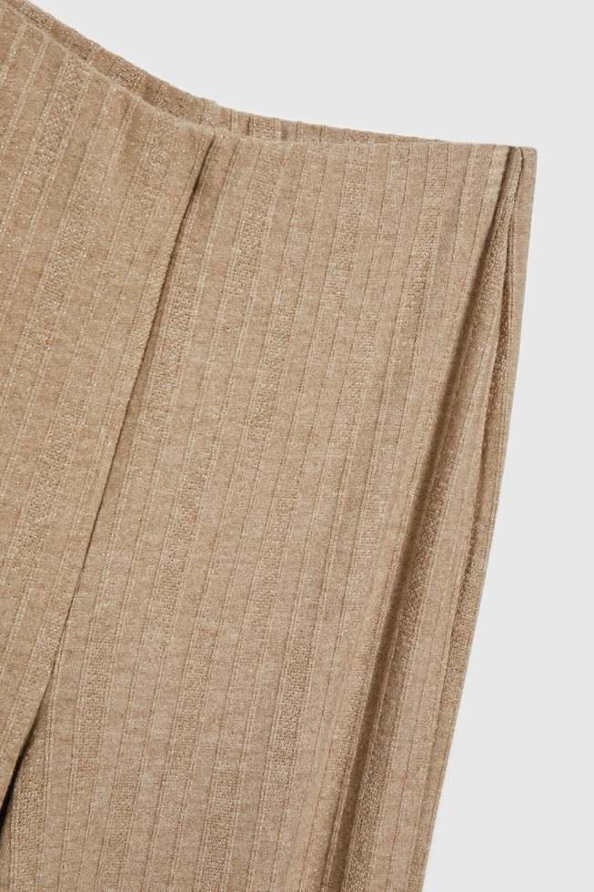 Prążkowane spodnie z metaliczną nitką beżowe