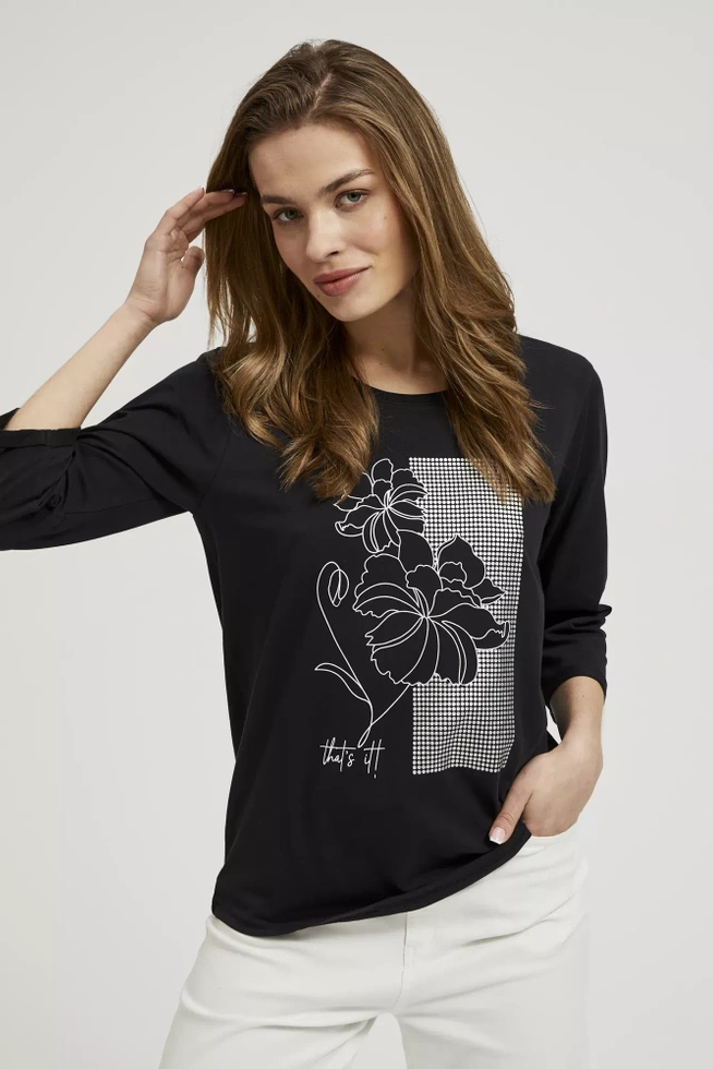Bluzka z nadrukiem i rękawami 3/4 czarna