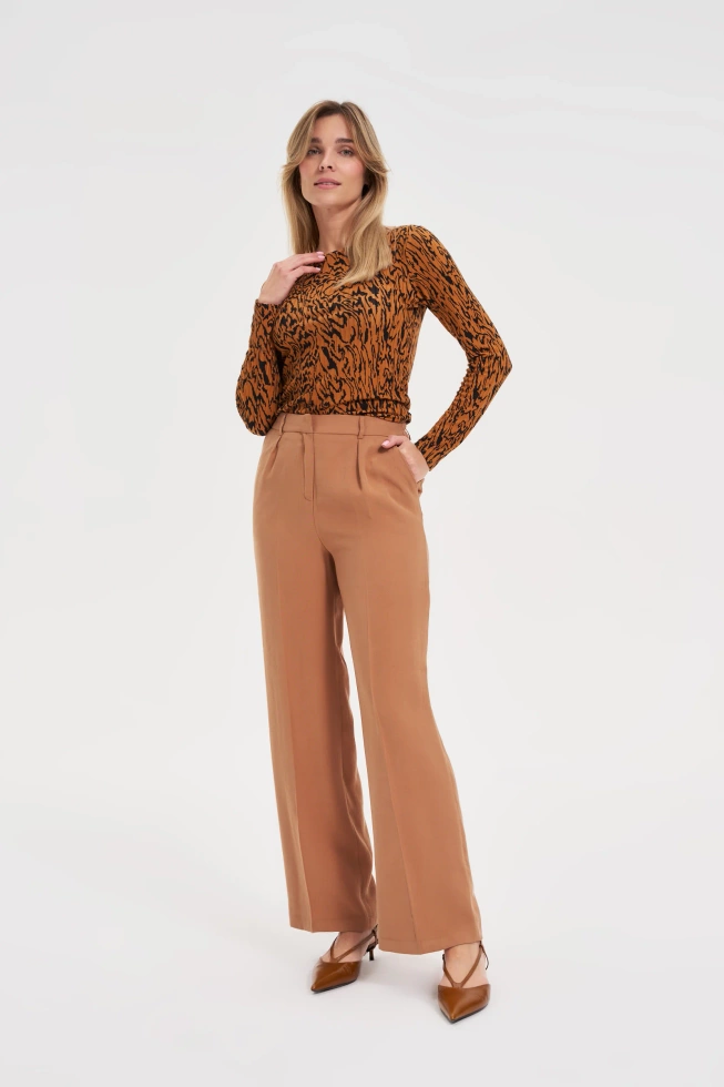 Spodnie w kant z wiskozy brązowe