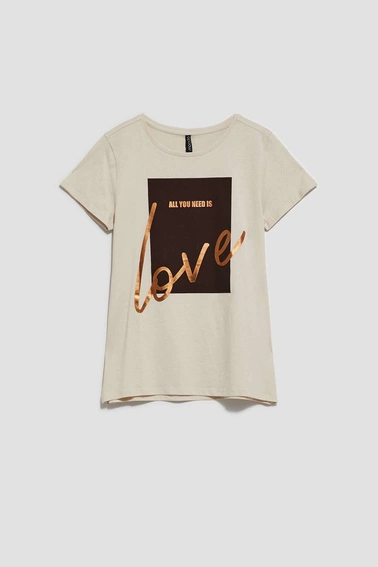 T-shirt z nadrukiem piaskowy