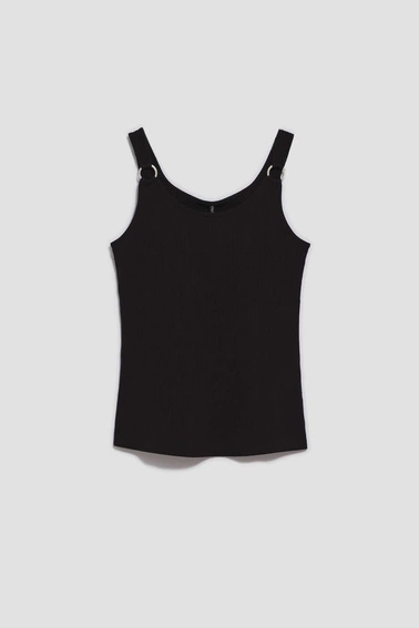 Dopasowany prążkowany top czarny