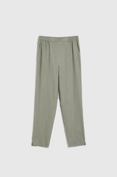 Wiskozowo-lniane spodnie oliwkowe