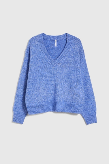 Sweter z dekoltem w serek niebieski