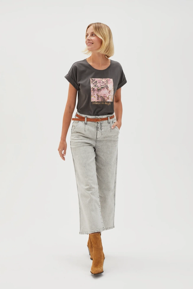 Jeansy z nogawkami o długości 3/4 szare