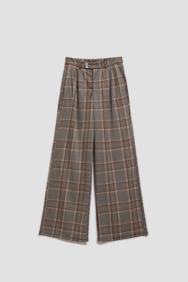 Spodnie w kratę z szerokimi nogawkami