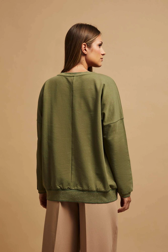 Bluza z dekoltem w serek oliwkowa