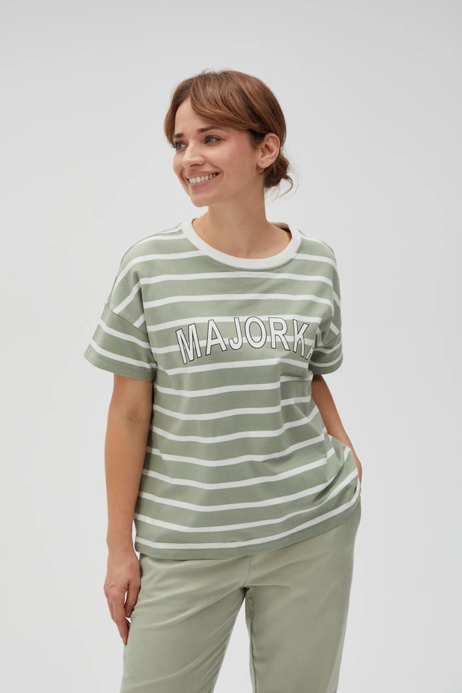 Bluza w paski z napisem oliwkowa